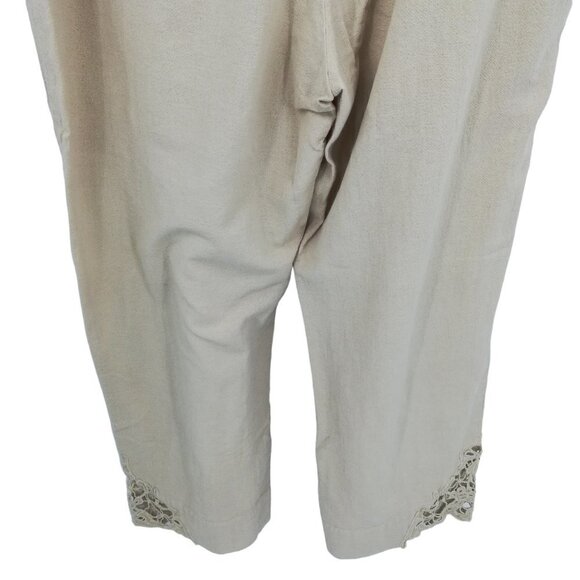 Soft Surroundings Wide Leg Cotton Lace Pants Size 1X Plus Lagonlook Tan Crochet - Picture 9 of 9